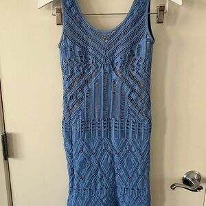 bebe Sky Blue Crochet Mini Dress